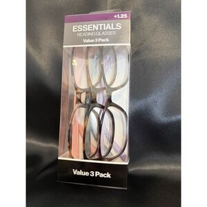 Essentials Foster Grant Value  3 Pack Reading Glasses +1.25 Pink Purple NWT
